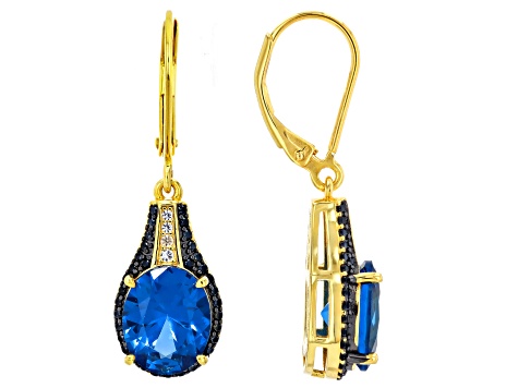 Blue Lab Created Spinel 18K Yellow Gold Over Silver Earrings 5.41ctw