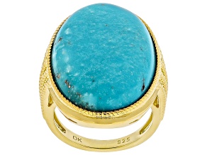 Blue Kingman 18k Yellow Gold Over Sterling Silver Solitaire Ring