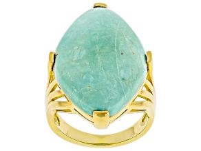 Blue Kingman Turquoise 18k Yellow Gold Over Sterling Silver  Ring
