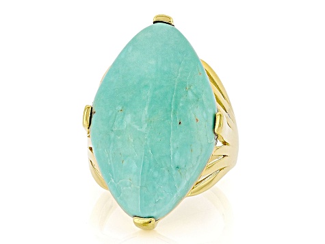 Blue Kingman Turquoise 18k Yellow Gold Over Sterling Silver Ring ...