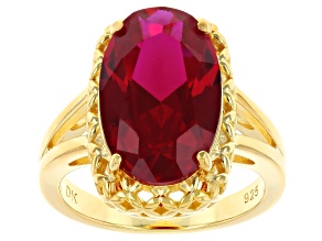 Lab Created Ruby 18k Yellow Gold Over Sterling Silver Solitaire Ring 9.35ct