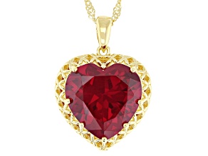 Lab Created Ruby 18k Yellow Gold Over Sterling Silver Heart Pendant With Chain 10.71ct