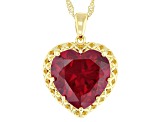 Lab Created Ruby 18k Yellow Gold Over Sterling Silver Heart Pendant With Chain 10.71ct