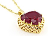 Lab Created Ruby 18k Yellow Gold Over Sterling Silver Heart Pendant With Chain 10.71ct