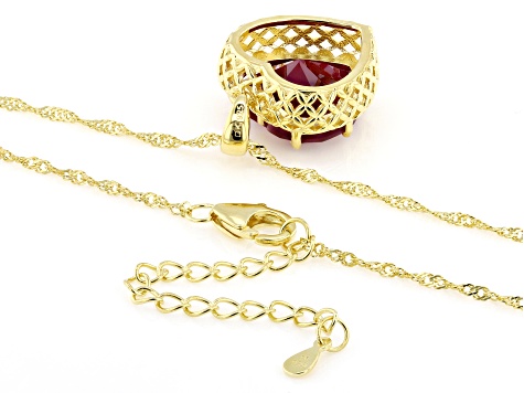 Lab Created Ruby 18k Yellow Gold Over Sterling Silver Heart Pendant With Chain 10.71ct