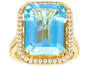 Sky Blue Topaz With White Zircon 18k Yellow Gold Over Sterling Silver Ring 11.93ctw