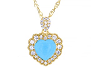 Sleeping Beauty Turquoise 18k Yellow Gold Over Sterling Silver Pendant With Chain 0.70ctw