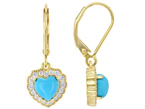 Sleeping Beauty Turquoise With White Zircon 18k Yellow Gold Over Sterling Silver Earrings 0.36ctw