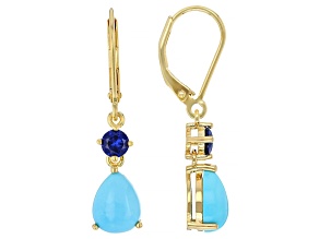 Sleeping Beauty Turquoise With Blue Lab Created Spinel 18k Yellow Gold Over Sterling Silver Earrings