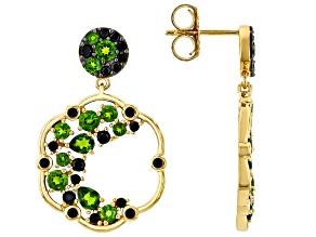 Chrome Diopside With Black Spinel 18k Yellow Gold Over Sterling Earrings 3.00ctw