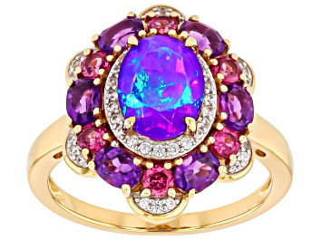 Picture of Purple Ethiopian Opal With Multi Gemstones 18k Yellow Gold Over Sterling Silver Ring 2.55ctw