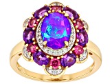 Purple Ethiopian Opal With Multi Gemstones 18k Yellow Gold Over Sterling Silver Ring 2.55ctw
