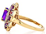 Purple Ethiopian Opal With Multi Gemstones 18k Yellow Gold Over Sterling Silver Ring 2.55ctw
