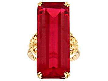 Picture of Lab Created Ruby 18k Yellow Gold Over Sterling Silver Solitaire Ring 29.70ct