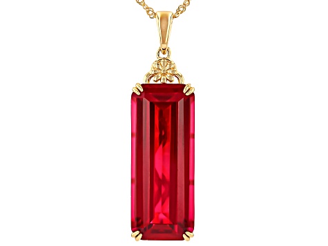 Lab Created Ruby 18k Yellow Gold Over Sterling Silver Solitaire Pendant With Chain 29.70ct