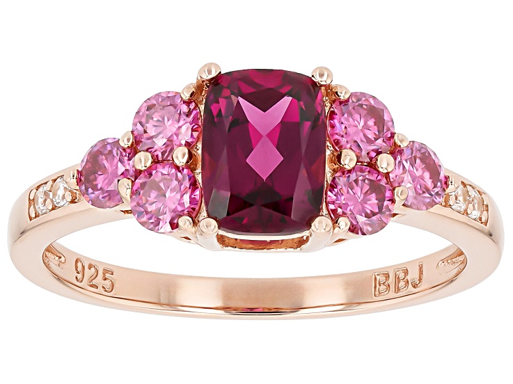 Grape Color Garnet With Pink Moissanite Fire® & White Zircon 18k Rose Gold Over Silver Ring 1.83ctw
