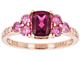 Grape Color Garnet With Pink Moissanite Fire® & White Zircon 18k Rose Gold Over Silver Ring 1.83ctw