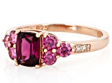 Grape Color Garnet With Pink Moissanite Fire® & White Zircon 18k Rose Gold Over Silver Ring 1.83ctw
