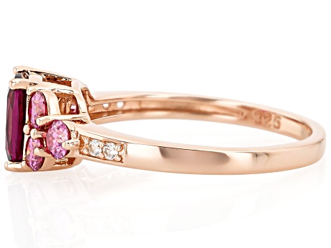 Grape Color Garnet With Pink Moissanite Fire® & White Zircon 18k Rose Gold Over Silver Ring 1.83ctw