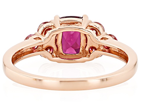 Grape Color Garnet With Pink Moissanite Fire® & White Zircon 18k Rose Gold Over Silver Ring 1.83ctw