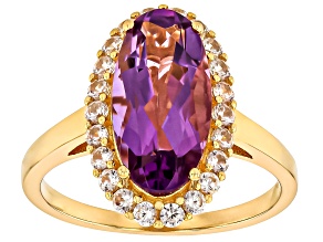 Canela Amethyst With White Zircon 18k Yellow Gold Over Sterling Silver Ring 3.02ctw