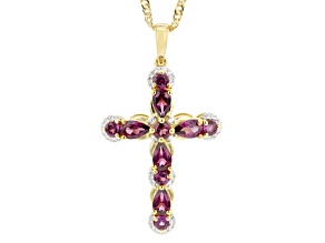 Grape Color Garnet With White Zircon 18k Yellow Gold Over Silver Pendant With Chain 1.88ctw