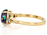 Black Ethiopian Opal With Blue Lab Grown Diamond D-F VS2-SI 18k Yellow Gold Over Silver Ring 0.97ctw