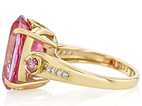 Pink Topaz 18k Yellow Gold Over Sterling Silver Ring 10.06ctw