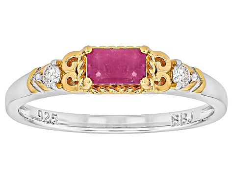 John Saul Ruby With Prazana® Lab-Grown Diamonds 18k Yellow Gold Over Sterling Silver Ring 0.40ctw