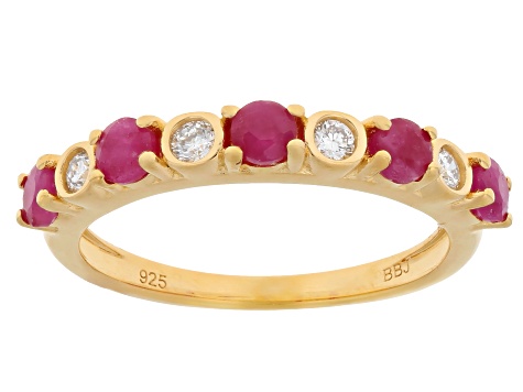 John Saul Ruby With Lab Grown White Diamond 18k Yellow Gold Over Sterling Silver Ring 0.77ctw
