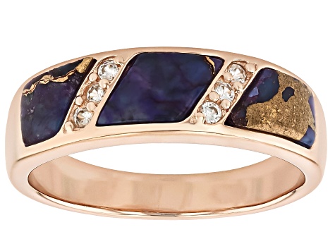 Purple Composite Mohave Kingman Turquoise 18k Rose Gold Over Silver Band Ring 0.08ctw