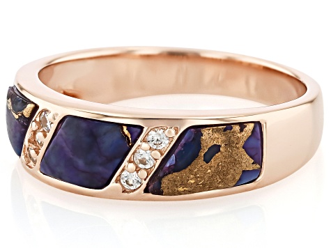 Purple Composite Mohave Kingman Turquoise 18k Rose Gold Over Silver Band Ring 0.08ctw