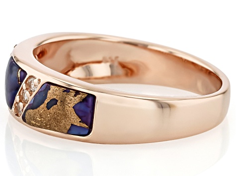 Purple Composite Mohave Kingman Turquoise 18k Rose Gold Over Silver Band Ring 0.08ctw