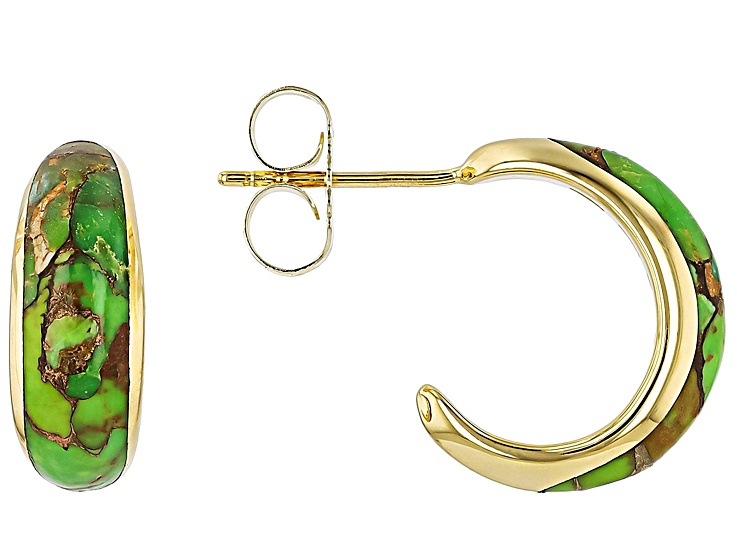 Green Composite Mohave Turquoise 18k Yellow Gold Over Sterling Silver Hoop Earrings