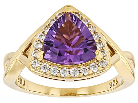 Purple Canela Amethyst With White Zircon 18k Yellow Gold Over Sterling Silver Ring 2.47ctw