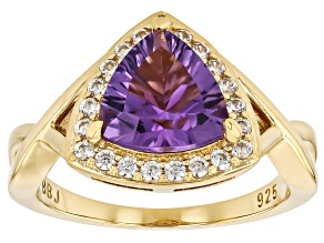Purple Canela Amethyst With White Zircon 18k Yellow Gold Over Sterling Silver Ring 2.47ctw