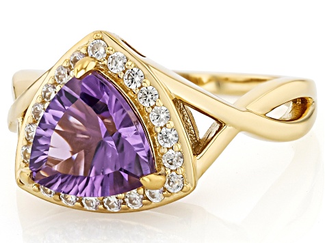 Purple Canela Amethyst With White Zircon 18k Yellow Gold Over Sterling Silver Ring 2.47ctw