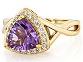 Purple Canela Amethyst With White Zircon 18k Yellow Gold Over Sterling Silver Ring 2.47ctw