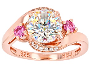 Strontium Titanate With Pink Moissanite Fire® & White Zircon 18k Rose Gold Over Silver Ring 2.86ctw