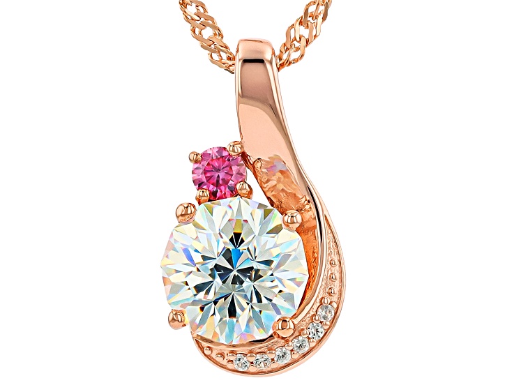 White Strontium Titanate 18k Rose Gold Over Sterling Silver Pendant With Chain 2.75ctw