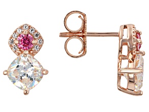 Strontium Titanate With Pink Moissanite Fire® And Zircon 18k Rose Gold Over Silver Earrings 3.00ctw