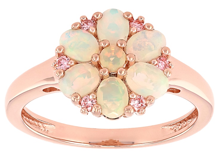 White Ethiopian Opal With Prazana® Lab Grown Diamonds D-F VS2-SI 18k Gold Over Silver Ring 0.65ctw