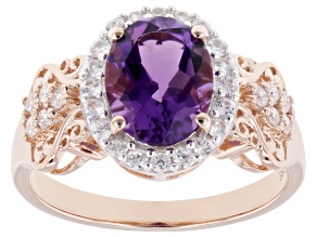 Purple Canela Amethyst with Pink Moissanite Fire® & White Zircon 18k Rose Gold Over Silver Ring