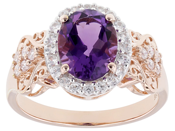 Purple Canela Amethyst with Pink Moissanite Fire® & White Zircon 18k Rose Gold Over Silver Ring