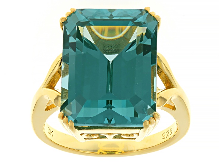 Green Lab Created Spinel 18k Yellow Gold Over Sterling Silver Ring 10.15ct