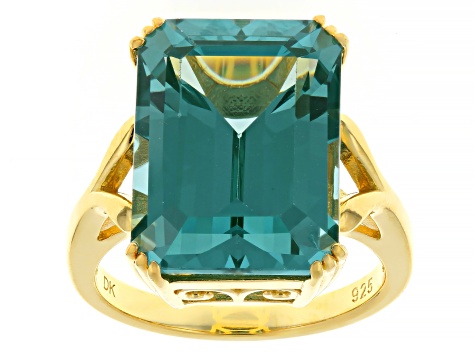 Green Lab Created Spinel 18k Yellow Gold Over Sterling Silver Ring 10.15ct