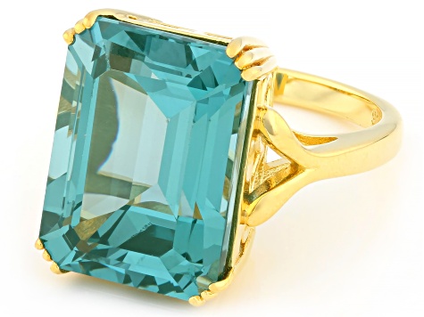 Green Lab Created Spinel 18k Yellow Gold Over Sterling Silver Ring 10.15ct