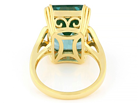 Green Lab Created Spinel 18k Yellow Gold Over Sterling Silver Ring 10.15ct