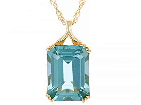 Green Lab Created Spinel 18k Yellow Gold Over Sterling Silver Pendant With Chain 10.15ct