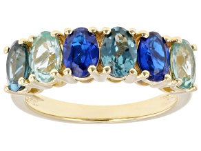 Teal, Blue, and Green Lab Created 18k Yellow Gold Over Sterling Silver Ring 2.55ctw